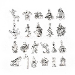 Tibetischer stil Aluminium Anhänger & Charms, Weihnachtsmotiv-Charms mit gemischten Formen, Antik Silber Farbe, 18~25x7~19x2~3 mm, Bohrung: 1.6 mm, 20 Stück / Set