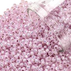 Toho perline rotonde, perline giapponesi, (2120) opale rosa chiaro foderato in argento, 11/0, 2.2mm, Foro: 0.8 mm, su 1110pcs / bottiglia, 10 g / bottiglia