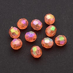 Eco-Friendly Transparent Acrylic Beads, Faceted, Round, AB Color, Orange, 8mm, Hole: 1.5mm, about 2000pcs/500g