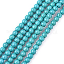 Kunsttürkisfarbenen Perlen Stränge, gefärbt, Runde, dunkles Cyan, 6 mm, Bohrung: 1.2 mm, ca. 67 Stk. / Strang, 15.75 Zoll