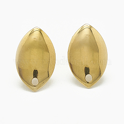 Accessoires de puces d'oreilles en 304 acier inoxydable, avec boucle, oeil de cheval, or, 14.5x9mm, Trou: 1.4mm, pin: 0.8 mm