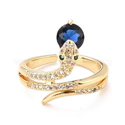 Кольцо-манжета со змеиным кубическим цирконием для женщин, настоящее открытое кольцо из 18-каратной латуни с широкой полосой, без кадмия и без свинца, синие, размер США 6 (16.5 мм)