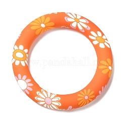 Пищевые экологически чистые силиконовые подвески, кольцо с цветочным узором, темно-оранжевый, 65x10 мм, отверстие : 4 мм