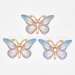 Pendentifs en acrylique transparent , avec fond plaqué, papillon, colorées, 23x38x5mm, Trou: 1.2mm