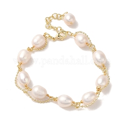 Perline bracciali di perle naturali, con catene in ottone, vero placcato oro 14k, 6-7/8 pollice (17.6 cm)