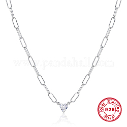 925 collier avec pendentif en argent sterling et oxyde de zirconium pour femme., colliers de chaînes de trombones, cœur, 14.57 pouce (37 cm)