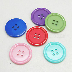 Resin Buttons, Dyed, Flat Round, Mixed Color, 30x3mm, Hole: 3mm, 98pcs/bag