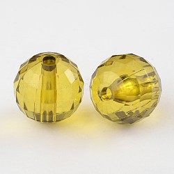 Transparent Acrylic Beads, Faceted Round, Olive, about 22mm in diameter, hole: 3mm, about 79pcs/500g