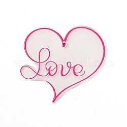 Pendentifs en acrylique sur le thème de la saint-valentin, mot d'amour, motif de coeur, 34x38x2mm, Trou: 1.4mm