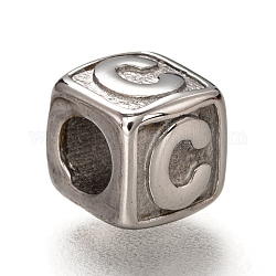 304 perline europei in acciaio inox, perline con foro grande, foro orizzontale, cubo con lettera, colore acciaio inossidabile, letter.c, 8x8x8mm, Foro: 4.5 mm