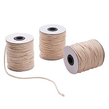 Giro de algodón reronda hilos cuerdas, cordón de macramé, amarillo claro, 3mm, Aproximadamente 50 yardas / rollo (150 pies / rollo), 3 rollos / bolsa