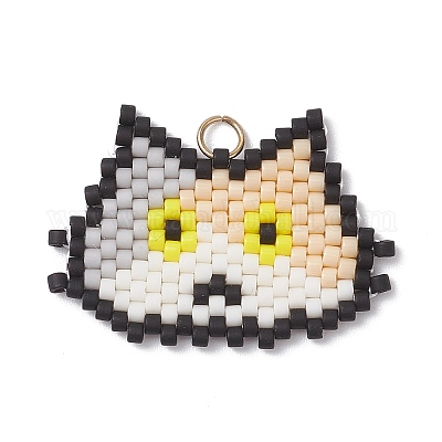 Подвески ручной работы из стеклянных бусин в форме головы кошки PALLOY-MZ00933-04-1