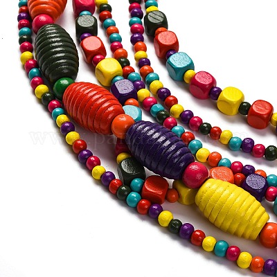 Комплект из многослойных ожерелий из деревянных бусин ручной работы и серег в стиле бохо SJEW-A001-01B-1