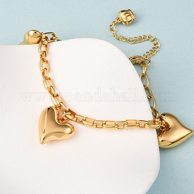 Браслеты с подвесками в виде сердечек из нержавеющей стали 304 BJEW-G758-02G-1