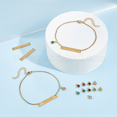 Браслет из прямоугольных звеньев из нержавеющей стали 304 с подвесками из камней DIY-UN0056-20-1