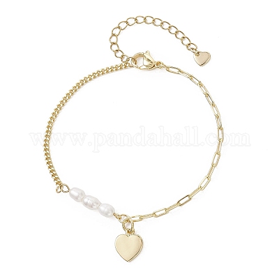 Латунные сердца шарм браслеты BJEW-JB12712-1