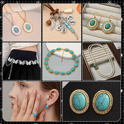 160 шт. 7 размера синтетических бирюзовых кабошонов&nbsp;G-PH0002-69B-1