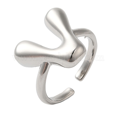 Латунное открытое кольцо-манжета для женщин с инициалами RJEW-N046-02V-P-1