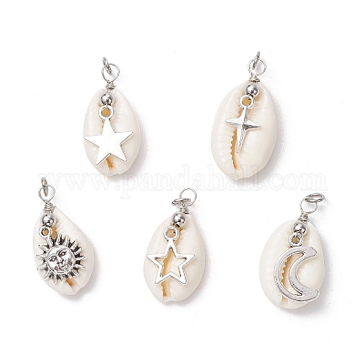 Подвески из натуральной ракушки каури и сплава PALLOY-JF03937-1