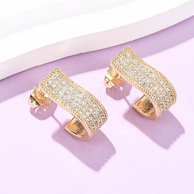 Серьги-гвоздики J-образной формы с микропаве из кубических цирконий из латуни EJEW-B153-13G-1