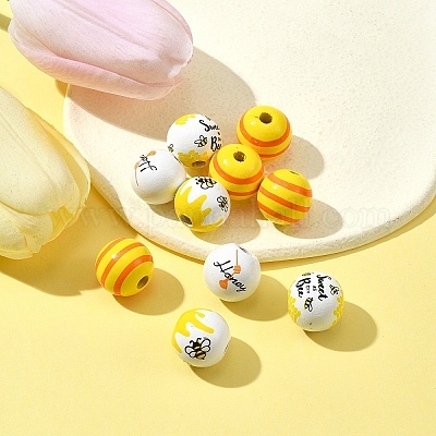 10 шт. 4 стиля европейские бусины с принтом из натурального дерева WOOD-FS0001-16-1