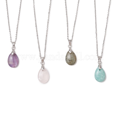 4 шт. 4 стиля ожерелья с подвесками в форме капли из натурального лабрадорита NJEW-JN05230-1