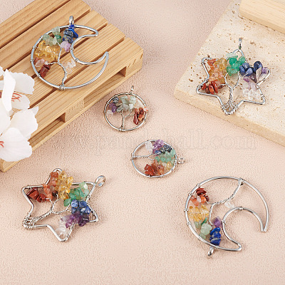 6 шт. 3 стиля 7 чакры натуральные смешанные драгоценные камни большие подвески FIND-FW0001-36-1