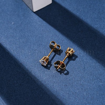 Серьги-гвоздики из нержавеющей стали 304 с микропаве из прозрачных кубических цирконий EJEW-P299-01B-G-1