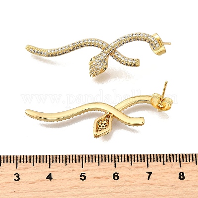 Серьги-гвоздики в форме змеи из латуни с кубическим цирконием для женщин EJEW-F367-01A-G-1