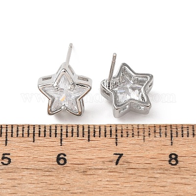 Messing Micro Pave klare Zirkonia Ohrstecker&nbsp;EJEW-C174-02C-P-1