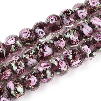 Нити бусин-рондель с внутренним цветком ручной работы в технике лэмпворк LAMP-T022-24B-1