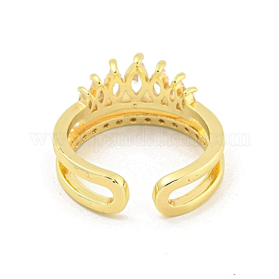 Открытые манжеты с короной из латуни с микропаве и прозрачным фианитом RJEW-G309-08G-1