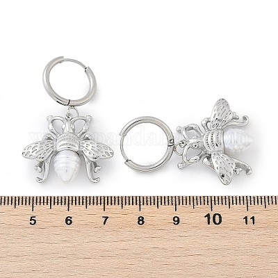 Серьги-кольца из нержавеющей стали 304 с имитацией жемчуга EJEW-M070-19P-1