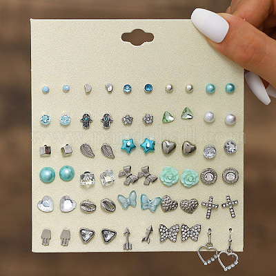 30 пара комплектов серег-гвоздиков из сплава и пластика с имитацией жемчуга и стразами WGF62EF-08-1