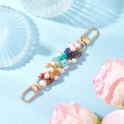 Цепочки для удлинителей сумок с бусинами из круглого белого ракушечного жемчуга и чакра-драгоценного камня AJEW-BA00149-1