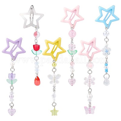 6 шт. 6-х цветные заколки-звездочки из железа и пластика&nbsp;PHAR-CP0001-27-1