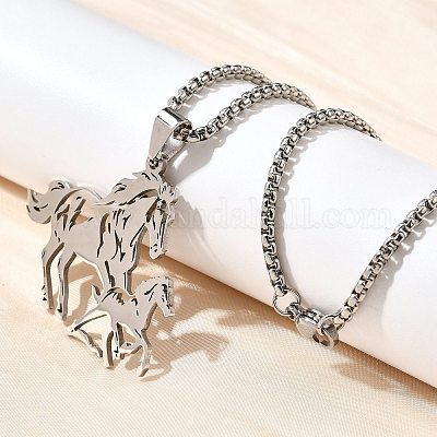 Ожерелья-цепочки с подвеской в виде лошади из нержавеющей стали 201 NJEW-E156-03P-1