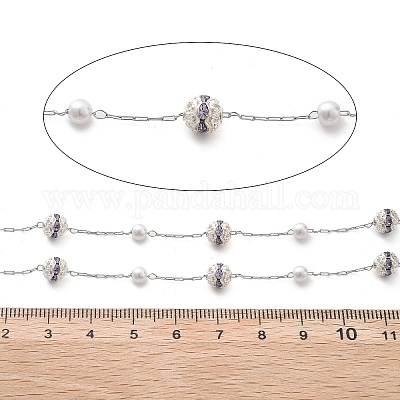 Круглые цепочки ручной работы из искусственного жемчуга и страз из АБС-пластика CHS-L028-03P-03-1