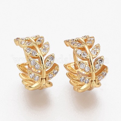 Серьги-кольца Huggie из латуни с прозрачным фианитом и прозрачным фианитом EJEW-L231-39G-1