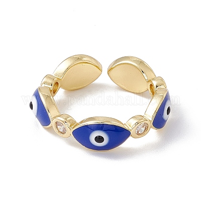 Кольцо-манжета с эмалью от сглаза и прозрачным кубическим цирконием RJEW-I086-02G-02-1