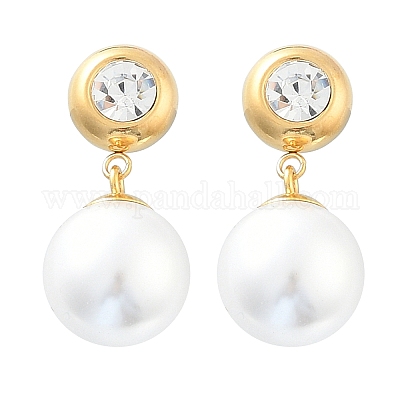 Круглые серьги-гвоздики из нержавеющей стали 304 с пластиковым жемчугом EJEW-V008-01G-1