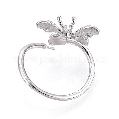 Оправы для колец-манжет в форме бабочки из латуни с микропаве из прозрачного кубического циркония KK-T076-50P-1