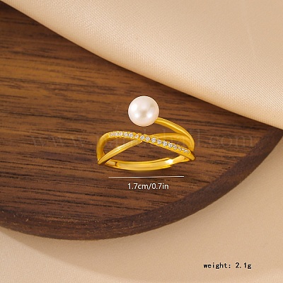 Геометрическое минималистичное серебряное кольцо с цирконием и пресноводным жемчугом YS0401-1-1