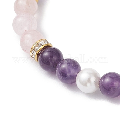 Браслеты из натуральных круглых бусин с аметистом BJEW-JB12229-02-1