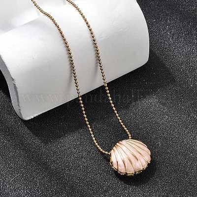 Женские ожерелья с подвеской в форме ракушки из нержавеющей стали 304 с прозрачными стеклянными стразами NJEW-K255-53G-1