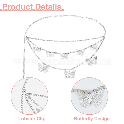 2 шт. 2 цвета алюминиевая бабочка кисточка 3 слоя цепочка на талию для женщин и девочек AJEW-HS0001-17-1
