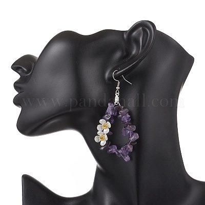 Серьги-подвески в виде цветка из натурального аметиста EJEW-JE06802-02-1