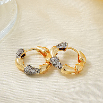 Минималистичные серьги-кольца из бамбуковой латуни с прозрачным кубическим цирконием XL2629-1