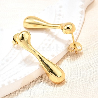 Латунные серьги-гвоздики в форме капли для женщин EJEW-Z019-08G-1