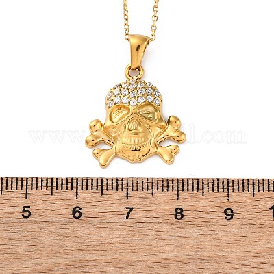 Ожерелья с подвеской в виде черепа из нержавеющей стали 304 с кристаллами и стразами NJEW-Z057-03C-G-1